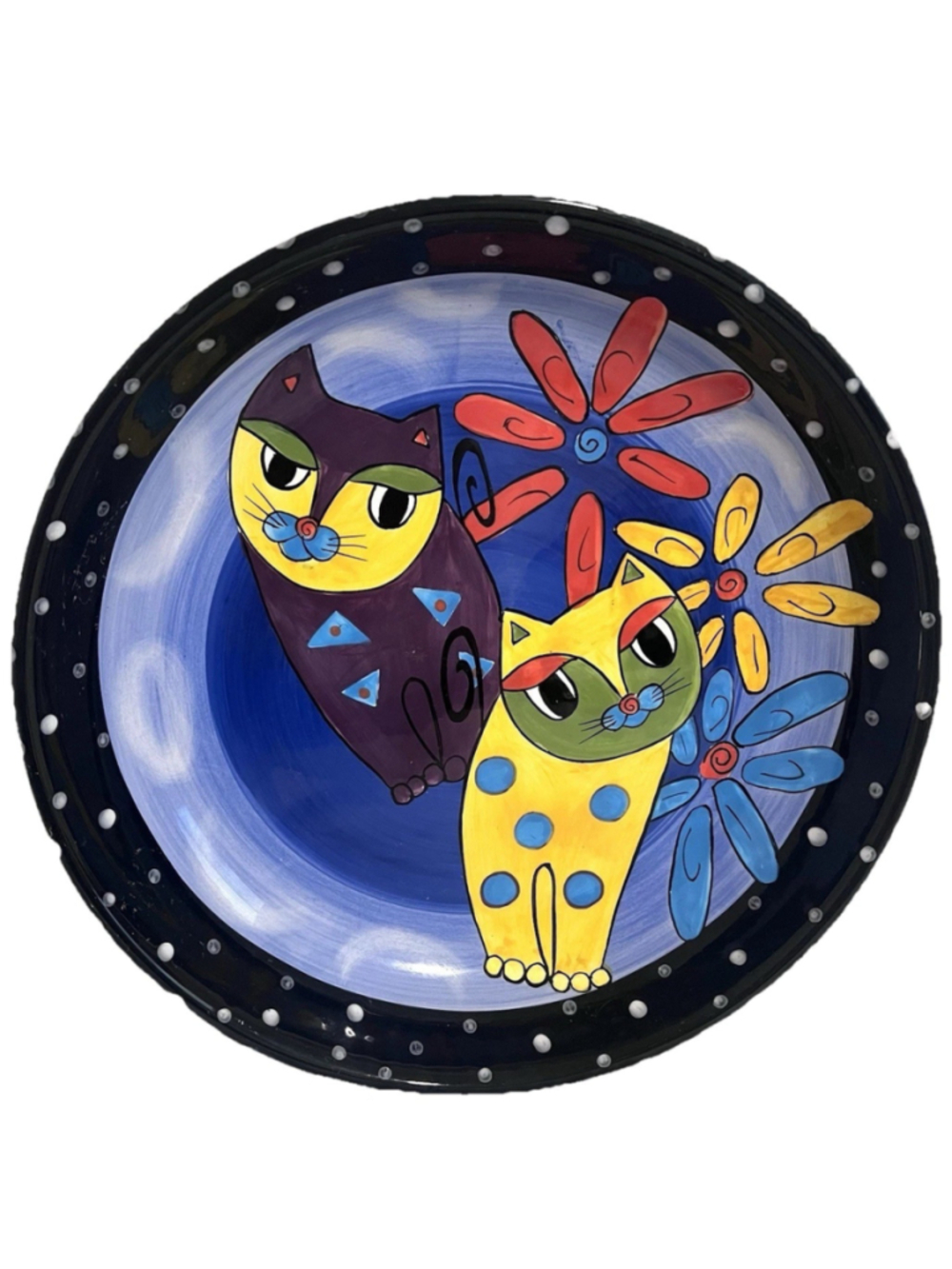 Milson and Louis Cats & Flowers BIG Platter 13” Hand Painted Whimsical Bowl